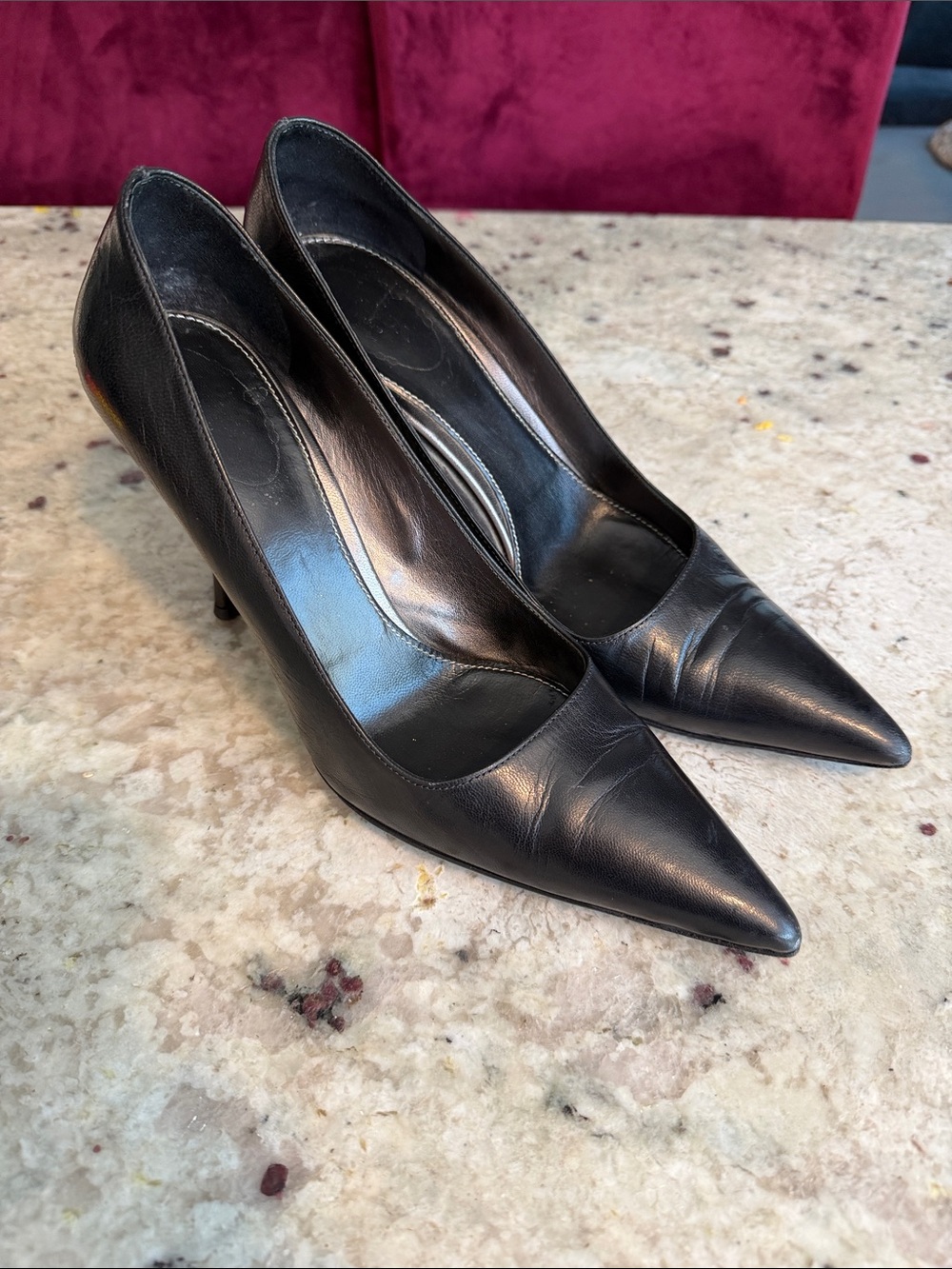 Prada Black Leather Pointed-Toe Heels